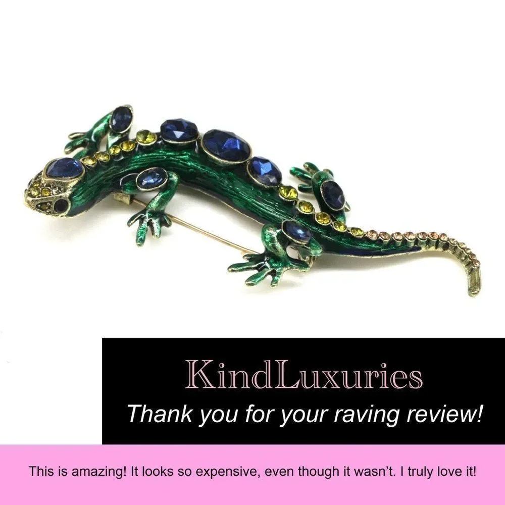 💎245💎 SPECTACULAR BIG CHAMELEON LIZARD‎ CRYSTAL BROOCH PIN
